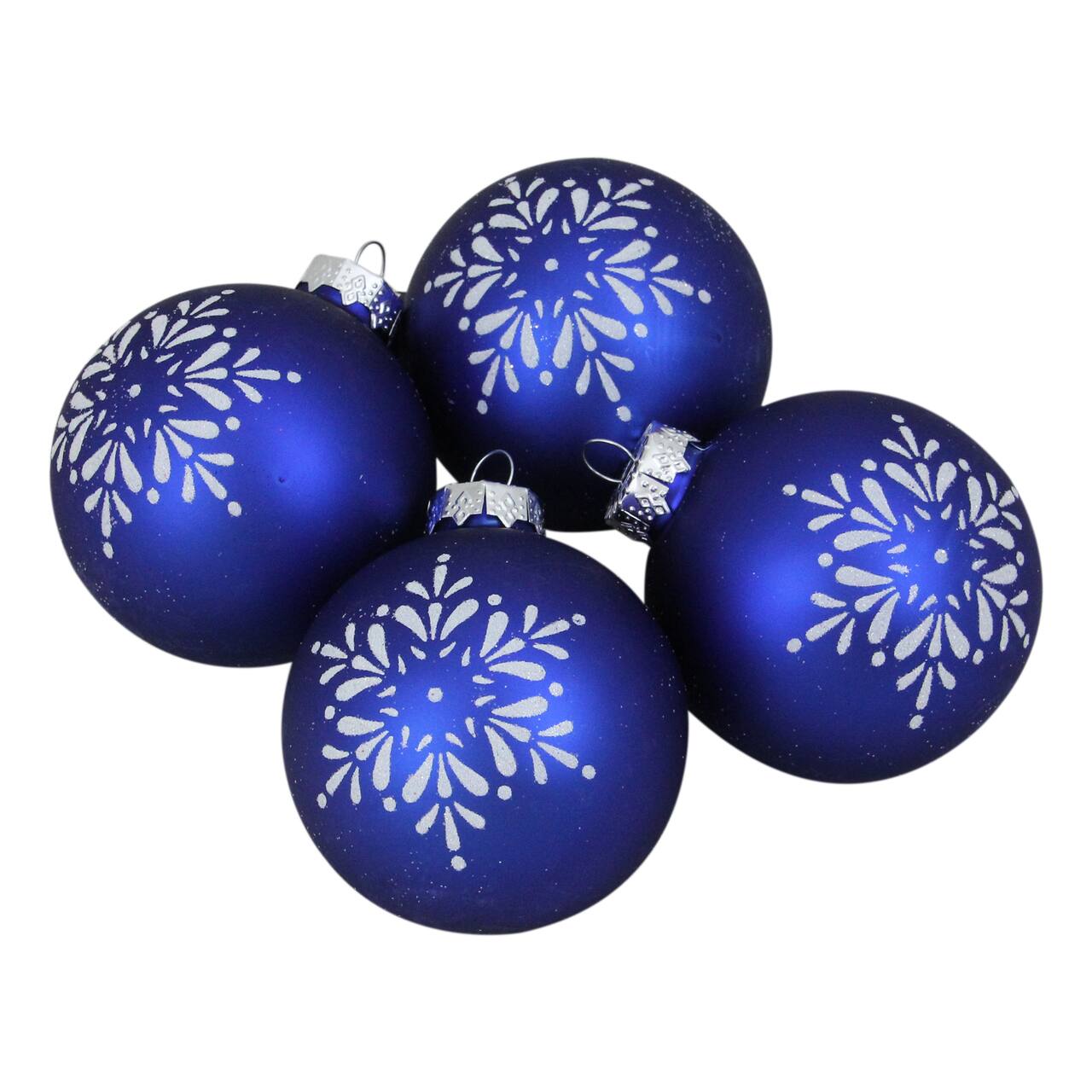 4ct. 3" Royal Blue & White Snowflake Ball Glass Ornaments